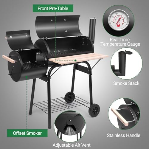 Outvita BBQ Charcoal Grill, Outdoor Patio Barbecue Cooker, Offset Smoker - Image 2