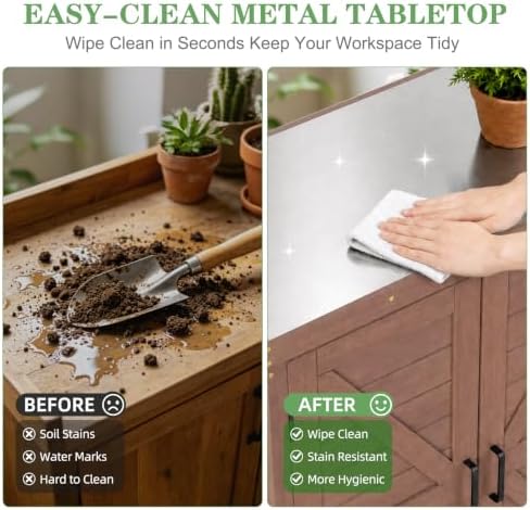 Outdoor Storage Cabinet with Metal Tabletop, Cedar Wood Garden Workstation - Image 4