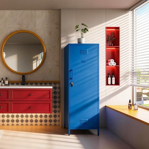 Metal Locker Storage Cabinets Kids Lockable Single File Storage Cabinet with Digital Lock Locker for School Gym Pantry Kitchen (Navy) - Image 4