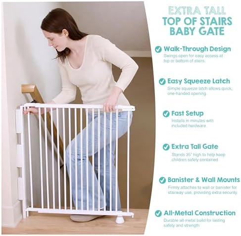 Regalo Safety 35" Extra Tall Baby Gate for Top of Stairs & Dooways - Image 4