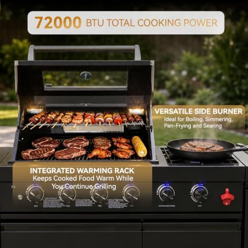 85" Modular Outdoor Kitchen Island,4-Burner 72,000 BTU Stainless Steel Propane Grill with Side Burner,Infrared Burner,Sink,Storage Cabinets,and Granite Countertop.Gas Grill for Backyard & Patio BBQ. - Image 6