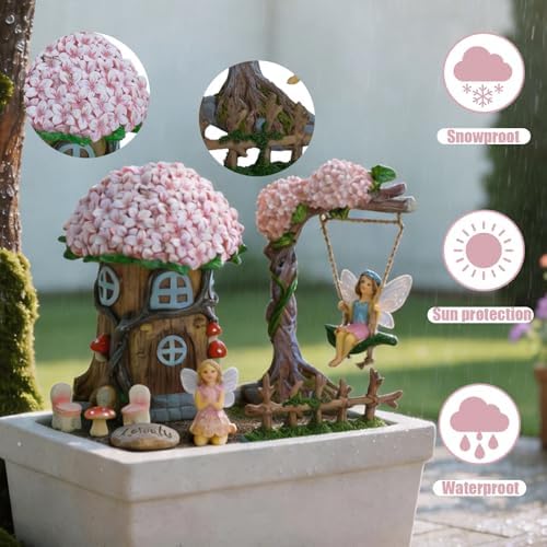 Miniature 8 Pcs Mini Garden Furniture, Fairy Garden Accessories Kit, Resin Figurines with Swing Set, Whimsical Theme, for Outdoor Patio, Yard, Lawn, or Desk - Image 3