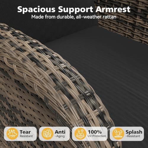 Aoxun 10 Piece Outdoor Patio Furniture Set with 44'' Fire Pit Table, Outdoor Patio Furniture Sets with Coffee Table, Wicker Rattan Outdoor Conversation Set with Ottoman for Backyard & Garden, Black - Image 5