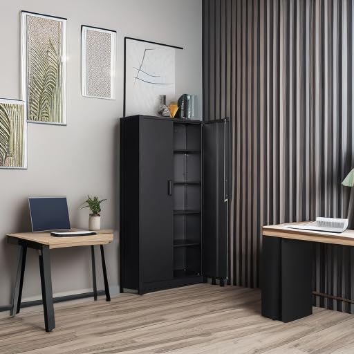 SISESOL Wide & Deep Metal Storage Cabinet with 2 Doors and 5 Adjustable Shelves,72x36x18 Garage Storage Cabinet,Tall Black Locking Metal Cabinets with Lock,Steel Locked Cabinets for Home,Office,Garage - Image 2