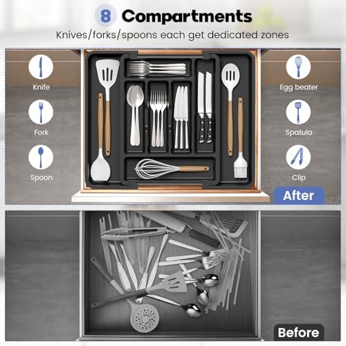 Caperci Large Silverware Organizer Tray for Kitchen Drawer Utensils Thicker - Image 5