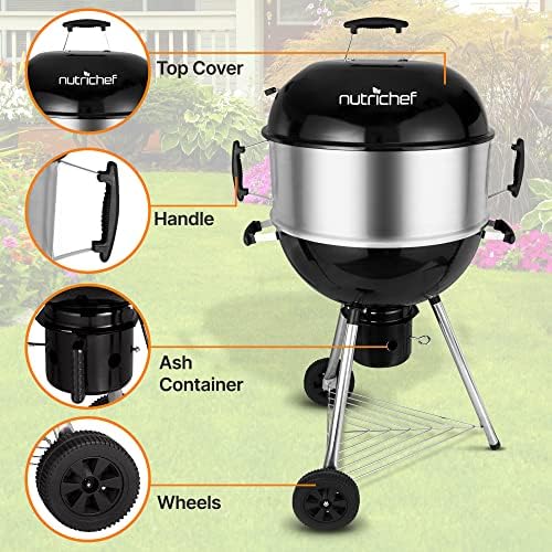 NutriChef Portable Outdoor Charcoal BBQ Grill, Barbecue Grills, Perfect for Picnic, Backyard, Patio, Camping, Offset Smoker with Cover - Image 7