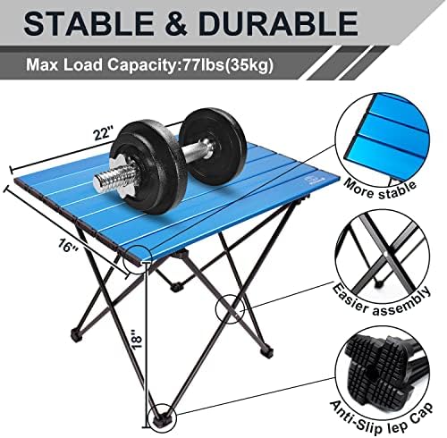 MSSOHKAN Camping Table Folding Portable Camp Side Table Aluminum Lightweight Carry Bag Beach Outdoor Hiking Picnics BBQ Cooking Dining Kitchen Blue Medium - Image 2