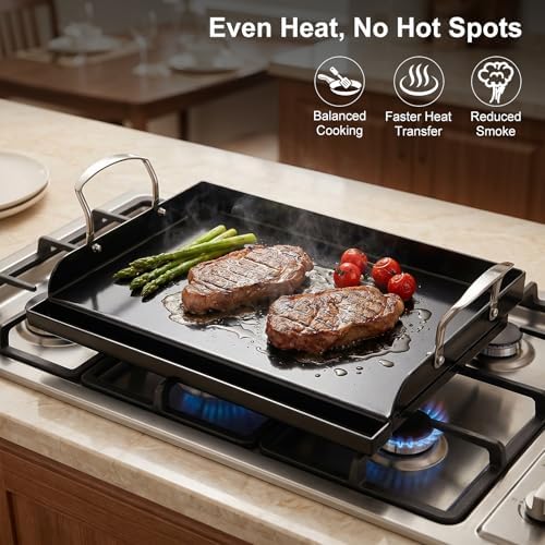 17 x 13 in Pre-seasoned Cast Iron Griddle for Gas Grill, Nano Ceramic Nonstick Flat Top Grill Plate with 5-Piece Tool Kit, Grease Groove, High Sidewalls, Handles, for Charcoal, Stove Top, Camping - Image 6