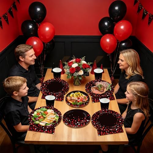 250 Pcs Black and Red Party Decorations, Serves 50 - Image 6