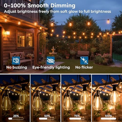 GvvooHome 50FT Outdoor String Light with S11 Plastic Bulbs, Low-Voltage LED Patio Lights with App & Remote, Music Sync, 4 Lighting Modes, Dimmable & Waterproof for Backyard, Porch, Garden, Deck, Party - Image 4