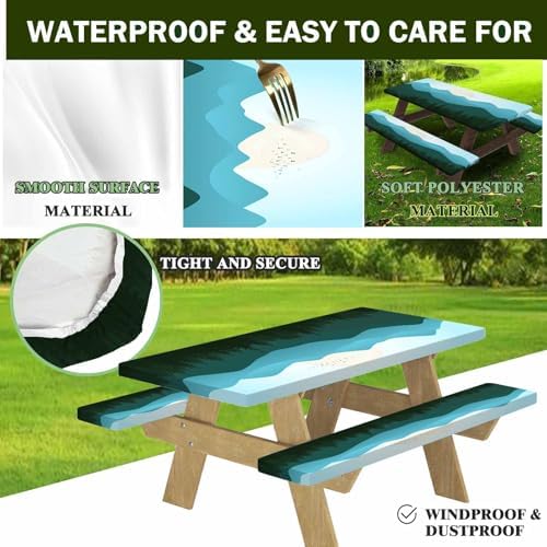 CAPSCEOLL Fitted Picnic Table Cover with Bench Covers 8ft - Green Mountain - Image 5