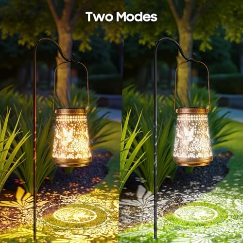 2 Pack Solar Lanterns Outdoor Waterproof Birthday Gifts for Women Mom Grandma, Hollowed-Out Metal Hummingbird Hanging Solar Lantern Lights Garden Decor, 2 Modes Hanging Solar Lights for Yard, Patio - Image 3