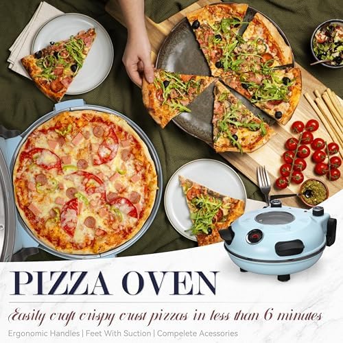 Baker's Friend Electric Pizza Oven Indoor Countertop, 12 Inch Maker Machine for Home, Cooker & Grill, Premium Glazed Ceramic Stone Oven, Pale Blue - Image 2