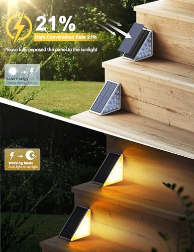 AUDLES LED Solar Step Lights Waterproof Outdoor Stair Lights, Solar Deck Lights Outdoor Decor IP67 Solar Decoration Lights for Yard (Warm White, 8 Pack) - Image 3