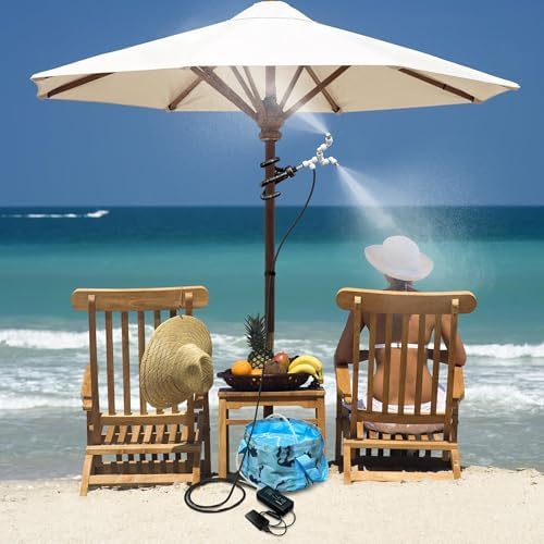 HAOWIN Portable Misting System with Rechargeable Water Pump, Foldable Bucket & Triangle Bag, DIY Mobile Misters for Outside Patio, Tent, Canopy, Golf Cart, Boat, Bike, Motorcycle, Camping, Hiking by HAOWINCreator