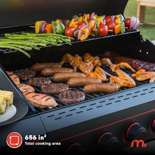 Megamaster Cart 5 Burner Gas Grill, Side Tables with Accessory Hooks, Black - Image 3