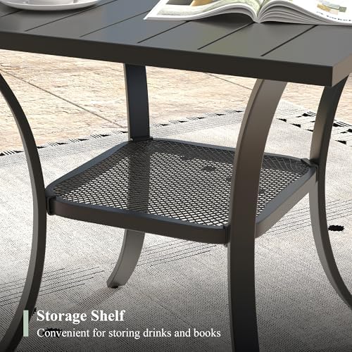 Outdoor Dining Table with Storage Shelf, 27.5" All-Weather Square Patio Dining Table for 2, Metal Patio Table for Garden Lawn Porch Deck Yard, Black - Image 4