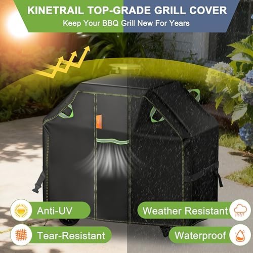 Grill Cover for Outdoor Grill, 65 Inch BBQ Grill Cover 420D Heavy Duty Waterproof with Air Vents/Handles/Straps, Weather Resistant Barbecue Gas Grill Cover for Weber, Genesis, Charbroil, etc - Image 3