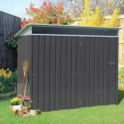 Vongrasig Outdoor Storage Shed, 6 x 4 FT Outside Metal Garden Shed with Window and Lockable Door, Waterproof Tool Shed for Backyard Patio, Lawn and Garden (Dark Gray) by Vongrasig