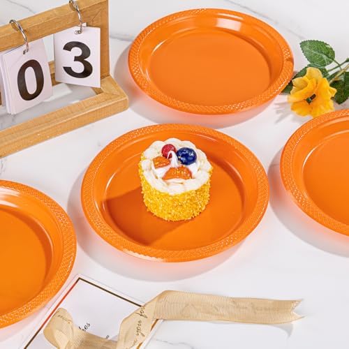 WELLIFE Orange Plastic Plates 7 Inch 50 Count Halloween Plates - Image 4