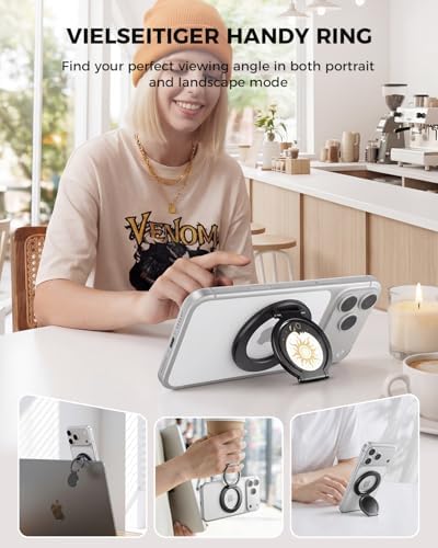 SUPERONE Upgraded Magnetic Phone Grip Sun, Removable Gym MagSafe Kickstand, Dual-Sided Magnet Phone Ring Holder for iPhone 17/16/15/14/13/12, Compatible with Magnetic Car Mount- Sun and Moon Pattern - Image 5