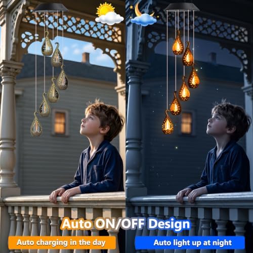 Solar Wind Chime for Ouside, Hanging Outdoor Lights with Flickering Flame - Image 2