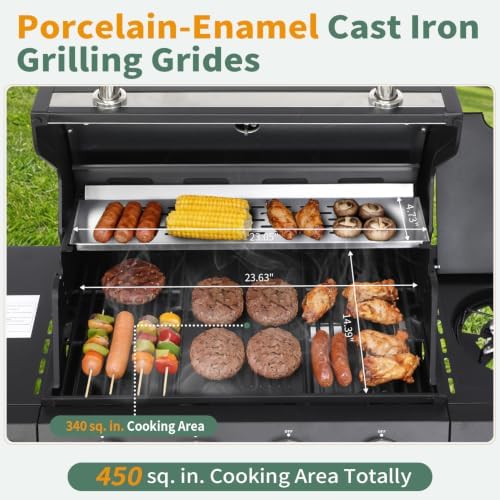 4-Burner Propane BBQ Gas Grill with Side Burner, Black - Image 3
