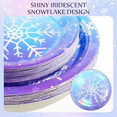 Kochorie 175 Pieces Frozen Iridescent Winter Snowflake birthday Party Supplies Frozen Disposable Party Tableware Set Paper Plates Napkins Cups for Christmas Winter Wonderland Decorations, Serve 25 - Image 4