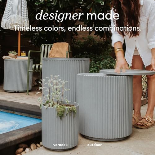 Veradek 21in Outdoor Cooler Side Table, Modern, Stone-Plastic Composite, Gray, Weather Resistant, Made in Canada - Image 4