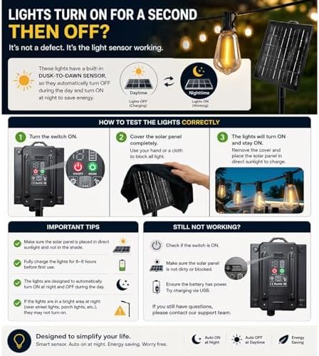100FT Solar String Lights Outdoor Waterproof with Remote & Timer, LED Shatterproof ST38 Bulbs, USB & Solar Powered Patio Lights for Backyard, Porch, Garden, Wedding Decor, Dusk to Dawn Lighting - Image 2