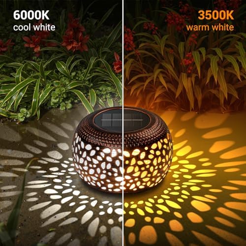 Solar Lanterns Outdoor Waterproof: 2 Pack Hollowed-Out Retro Metal Lantern Lights - Solar Lantern Decorative - Gifts for Women Mother's Day, Outside Garden Yard Patio & Indoor Tabletop Decor - Image 3