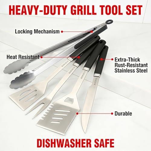 Heavy Duty BBQ Tools Grill Tools Set - Stainless Steel BBQ Grilling Tools Set with Serrated Spatula, Tongs, Knife, Spatula - Outdoor Barbecue Accessories Kit, Grilling Gifts for Men Dad - Image 2