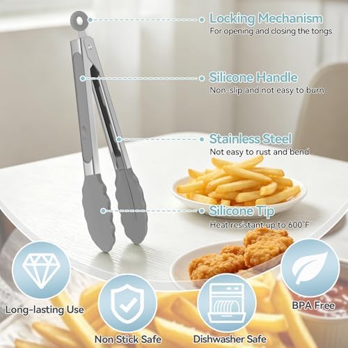 Small Cooking Tongs 7 inch Mini Serving Tongs with Silicone Tips - Image 4