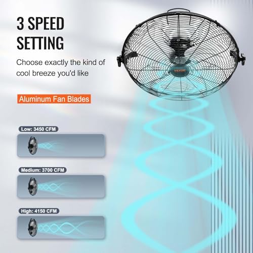 VEVOR 18 Inch Industrial Wall Mount Fan 2PCS High Velocity 4000 CFM Black - Image 5