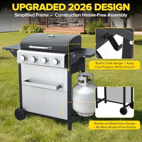 4 Burner Gas Grill with Foldable Shelves, 40,000 BTU Stainless Steel Propane BBQ Grill, 387 Sq. In. Cooking Space, Portable Outdoor Grill for Patio, Backyard, Camping & Tailgating - Image 7