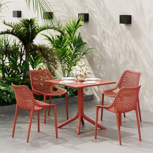 Costaelm Patio Dining Table for 4, Square PP Patio Table, 4-Person Weather Resistant Porch Tables for Outside Poolside Deck Lawn Garden Backyard, Red by Costaelm