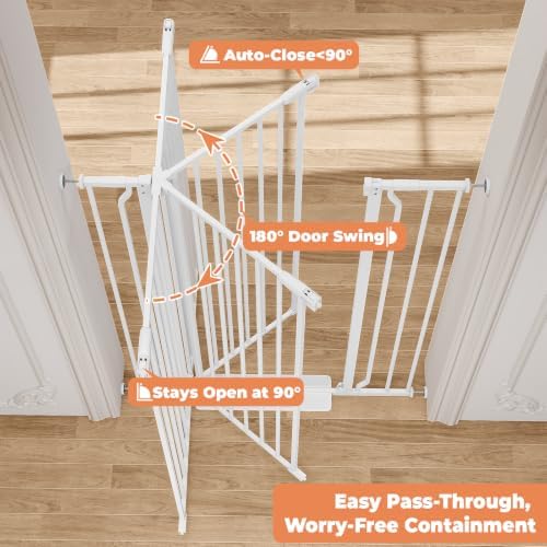 50" Extra Tall Baby Gate No Drilling, Auto Close Dog Gate, White - Image 3
