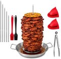 Al Pastor Skewer for Grill, 10 Inch Stainless Steel Vertical Skewer Pan with 5 Spikes, Grease Separator Tray, Tongs, Gloves & Basting Brushes, Shawarma Gyro Kebab Stand for Oven Smoker BBQ by Unknown