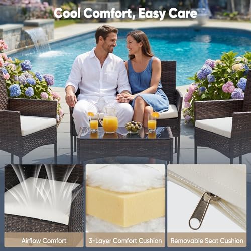 DUMOS 4-Piece Patio Furniture Set, Outdoor Rattan Seating Chair, Brown - Image 6
