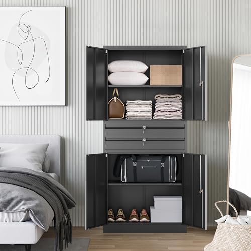 Letaya Metal Garage Storage Cabinet,71" Heavy Duty Steel Tool Cabinet with 4 Door Lock-Adjustable Shelves and 2 Drawer for Garage Home Office Utility Room (Black) - Image 6