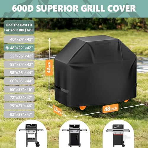 Grill Cover 48 Inch - Outdoor BBQ Cover for Weber Spirit 200 Series 2 Burner Grill Waterproof & Heavy Duty - 600D Superior Barbecue Covers for Weber Spirit 2 E210, Spirit E215 and Spirit 200 - Image 2