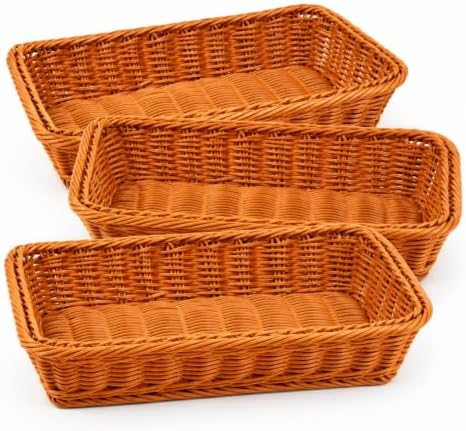 3 Pack Wicker Bread Baskets, 12 Inch Rectangular Serving Trays by Keshufu