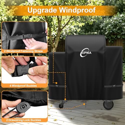 Kipiea 600D Heavy Duty Grill Cover for Traeger Ironwood 650, Waterproof Wood Pellet Smoker Cover with Windproof Buckles, Pellet BBQ Grill Covers for Outside Anti-UV, No Tear, No Fading - Image 5
