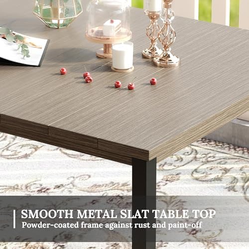 VICLLAX Patio Dining Set for 6, Outdoor Furniture Set Includes 63" Rectangle Patio Table and 6 Patio Sling Chairs, Outdoor Table and Chairs for Outsides, Grey Wood-Like Tabletop and Dark Grey Fabric - Image 2