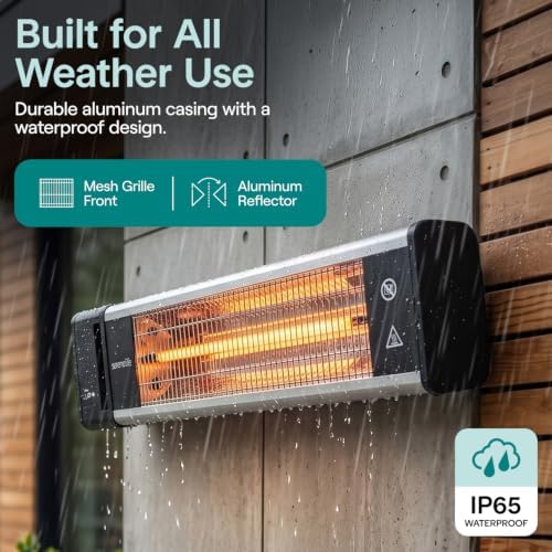 SereneLife Infrared Patio Heater, 1500W, IP65 Approved, Odorless, Wall-Mounted Heater with Remote, Indoor/Outdoor for Patio, Restaurant, Backyard, Garage, Decks - Image 3