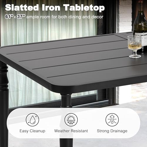 NUU GARDEN Weather-Resistant Outdoor 61” x 37” Rectangle Metal Dining Table with Umbrella Hole, Powder-Coated Frame, Slatted Tabletop, for Patio, Garden, Backyard and Balcony, Black - Image 6