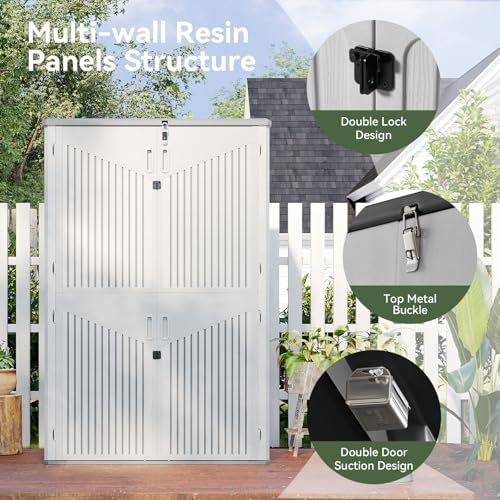 Aoxun 64 Cu.Ft Resin Outdoor Storage Shed with 2 Shelves & Floor, White - Image 3