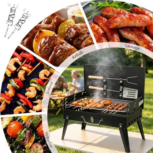 Portable Charcoal Grill, Small Foldable BBQ Suitcase Grill with Storage Shelf, Barbecue Grill for Outdoor Camping Picnics Garden Backyard Patio Parties, 16.7"×10"×17.7" - Image 6