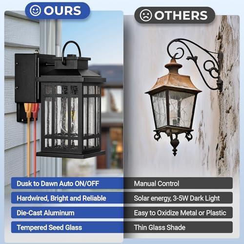 Outdoor Wall Light Fixtures with GFCI Outlet, Black 2-Pack - Image 5