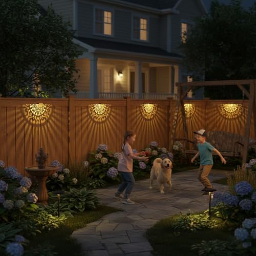 6Pk Solar Fence Lights Outdoor Wall Lights Mandala Solar Step Lights - Image 4